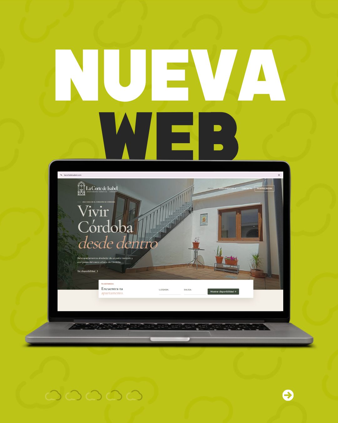 💻 ¡Nueva web!
Hemos trabajado en el nuevo proyecto web de La Corte de Isabel, renovando su presencia digital para conseguir una experiencia más visual, sencilla y funcional.
📲 El objetivo estaba claro: dar protagonismo a cada apartamento, facilitar la consulta de disponibilidad y hacer que el proceso de reserva resulte mucho más intuitivo
👉🏻 Diseño a medida, contenido directo y una web pensada para transmitir la esencia del alojamiento desde el primer clic.
☁️ Otro proyecto más
Somos Naftic, una empresa repleta de talento joven. Una agencia con personalidad y experiencia. Un hogar para todos los que formamos parte de esto. Tienes una idea?
Ven a vernos, la haremos realidad 👋🏻
📞957 32 60 47
📧contacto@naftic.com
#Naftic #DiseñoWeb #MarketingDigita #CordobaEsp
#córdobaespaña